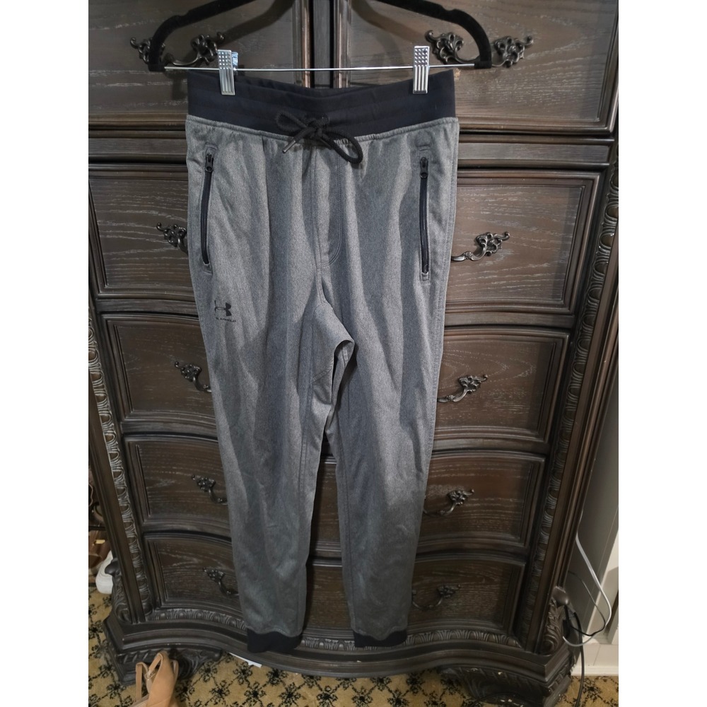 Under Armour Mens Loose Fit Jogger Pants Gray Black Small Zipper Pockets